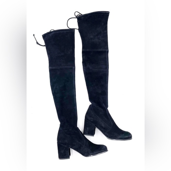 Stuart Weitzman Boots Over the Knee Tieland Black Suede 3" Heel Size 8.5 B - Picture 4 of 13